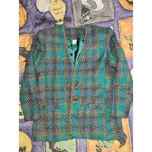 Vintage Tweed Blazer Units Brand Jacket Womens Large XL Whimsical Colorful